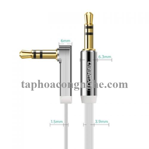 Ugreen 10756 0.5M màu Trắng Cáp âm thanh 2 đầu 3.5mm dương đầu vuông góc mạ vàng AV119 30010756